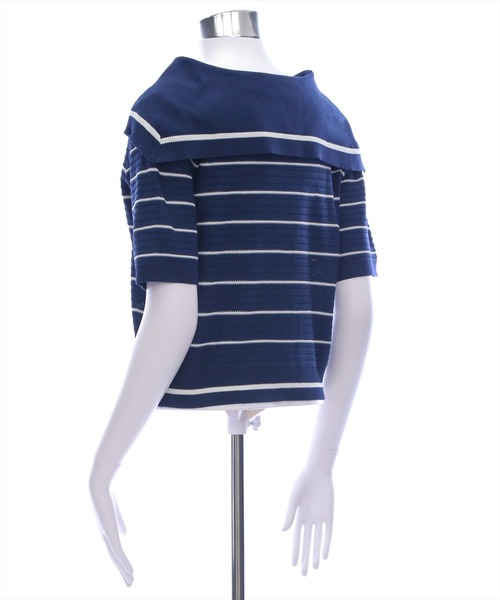 CLEAR BASIC（クリアベーシック）の「セーラーニット半袖カーディガン[大人 マリンスタイル ボーダー サマーニット]≪SS新作≫（ニット/セーター・レディース・ネイビー/オフホワイト/ブラウン・F）」の9枚目の写真