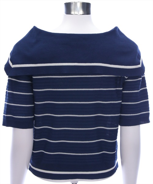 CLEAR BASIC（クリアベーシック）の「セーラーニット半袖カーディガン[大人 マリンスタイル ボーダー サマーニット]≪SS新作≫（ニット/セーター・レディース・ネイビー/オフホワイト/ブラウン・F）」の11枚目の写真