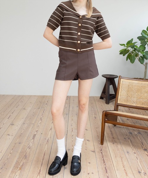 CLEAR BASIC（クリアベーシック）の「セーラーニット半袖カーディガン[大人 マリンスタイル ボーダー サマーニット]≪SS新作≫（ニット/セーター・レディース・ネイビー/オフホワイト/ブラウン・F）」の22枚目の写真