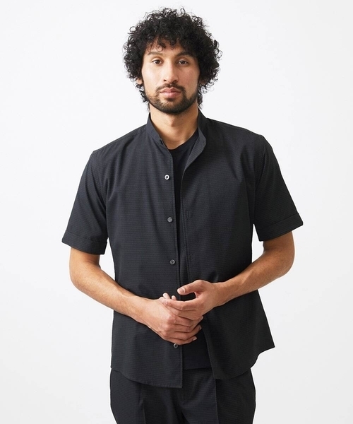 MICHEL KLEIN HOMME (ミッシェルクランオム)の「【セットアップ】バンドカラー半袖シャツ(シャツ/ブラウス・メンズ・ライトグレー/ブラック/ネイビー・MEDIUM/LARGE/X-LARGE)」の1枚目の写真