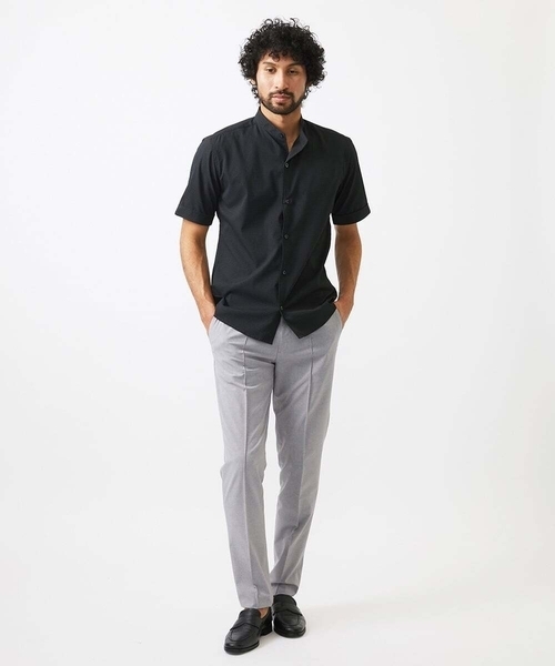 MICHEL KLEIN HOMME (ミッシェルクランオム)の「【セットアップ】バンドカラー半袖シャツ(シャツ/ブラウス・メンズ・ライトグレー/ブラック/ネイビー・MEDIUM/LARGE/X-LARGE)」の5枚目の写真