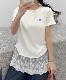 配色パイピング刺繍Tシャツ (SS)
