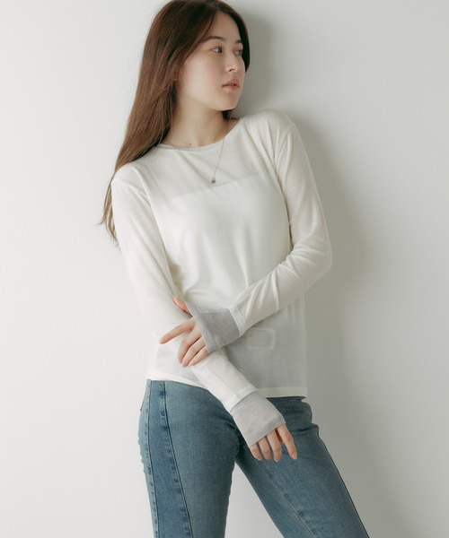 ADAWAS（アダワズ）の「ADAWAS/アダワス ULTRA SOFT GAUZE CREW-NECK 長袖Ｔシャツ フェイクレイヤード（Tシャツ/カットソー・レディース・チャコールグレー/ナチュラル・FREE）」の2枚目の写真