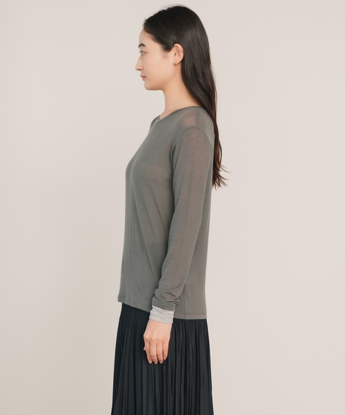 ADAWAS（アダワズ）の「ADAWAS/アダワス ULTRA SOFT GAUZE CREW-NECK 長袖Ｔシャツ フェイクレイヤード（Tシャツ/カットソー・レディース・チャコールグレー/ナチュラル・FREE）」の12枚目の写真