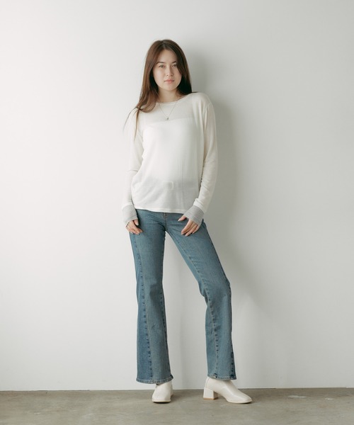 ADAWAS（アダワズ）の「ADAWAS/アダワス ULTRA SOFT GAUZE CREW-NECK 長袖Ｔシャツ フェイクレイヤード（Tシャツ/カットソー・レディース・チャコールグレー/ナチュラル・FREE）」の5枚目の写真