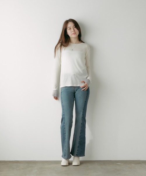 ADAWAS（アダワズ）の「ADAWAS/アダワス ULTRA SOFT GAUZE CREW-NECK 長袖Ｔシャツ フェイクレイヤード（Tシャツ/カットソー・レディース・チャコールグレー/ナチュラル・FREE）」の6枚目の写真