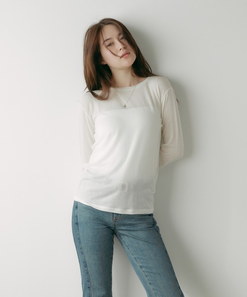 ADAWAS（アダワズ）の「ADAWAS/アダワス ULTRA SOFT GAUZE CREW-NECK 長袖Ｔシャツ フェイクレイヤード（Tシャツ/カットソー・レディース・チャコールグレー/ナチュラル・FREE）」の4枚目の写真