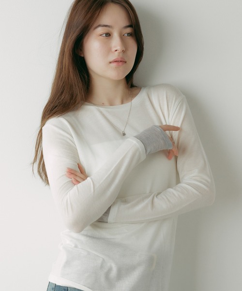 ADAWAS（アダワズ）の「ADAWAS/アダワス ULTRA SOFT GAUZE CREW-NECK 長袖Ｔシャツ フェイクレイヤード（Tシャツ/カットソー・レディース・チャコールグレー/ナチュラル・FREE）」の3枚目の写真