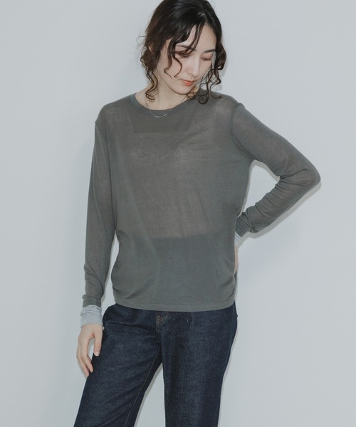 ADAWAS（アダワズ）の「ADAWAS/アダワス ULTRA SOFT GAUZE CREW-NECK 長袖Ｔシャツ フェイクレイヤード（Tシャツ/カットソー・レディース・チャコールグレー/ナチュラル・FREE）」の16枚目の写真