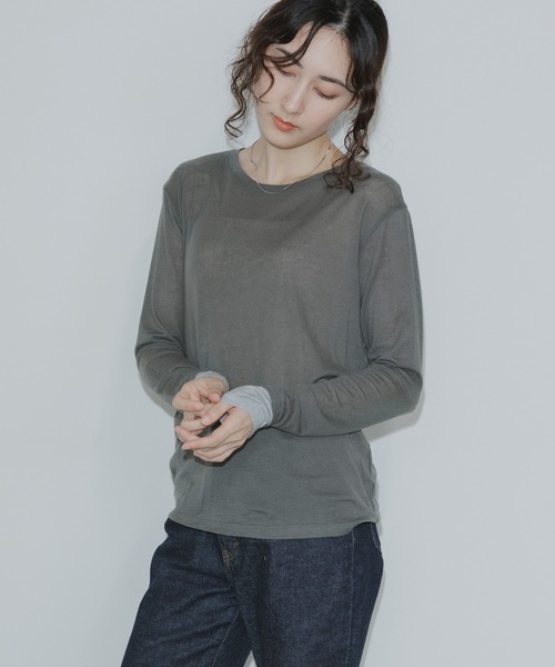 ADAWAS（アダワズ）の「ADAWAS/アダワス ULTRA SOFT GAUZE CREW-NECK 長袖Ｔシャツ フェイクレイヤード（Tシャツ/カットソー・レディース・チャコールグレー/ナチュラル・FREE）」の17枚目の写真