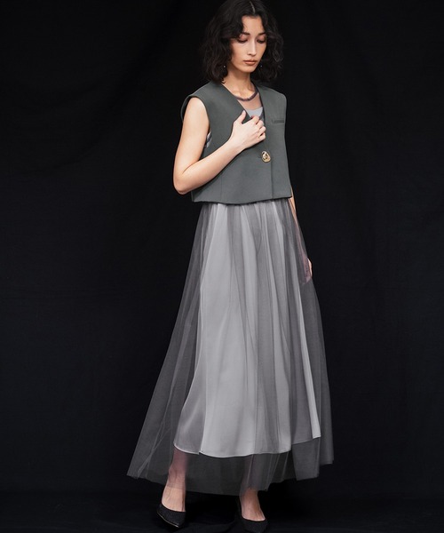 girl(ガール)の「ショートジレ セット チュールドレス 3点セット 結婚式 ワンピース パーティードレス オケージョンドレス お呼ばれ 二次会 成人式 同窓会 謝恩会(ドレス・レディース・ブラウン/グレー/ブラック・S/M/L)」の3枚目の写真