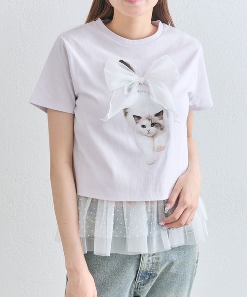 OLIVE des OLIVE(オリーブデオリーブ)の「アニマルアソートTシャツ(Tシャツ/カットソー・レディース・ラベンダー/ネイビー/オフホワイト/サックスブルー・FREE)」の1枚目の写真