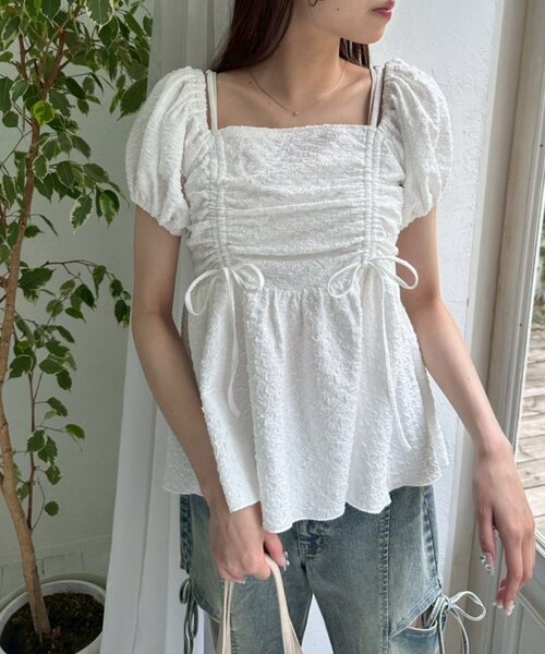 OLIVE des OLIVE(オリーブデオリーブ)の「ドロストオフショルチュニック(シャツ/ブラウス・レディース・オフホワイト/サックスブルー/ピンク・FREE)」の13枚目の写真