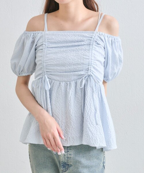 OLIVE des OLIVE(オリーブデオリーブ)の「ドロストオフショルチュニック(シャツ/ブラウス・レディース・オフホワイト/サックスブルー/ピンク・FREE)」の20枚目の写真