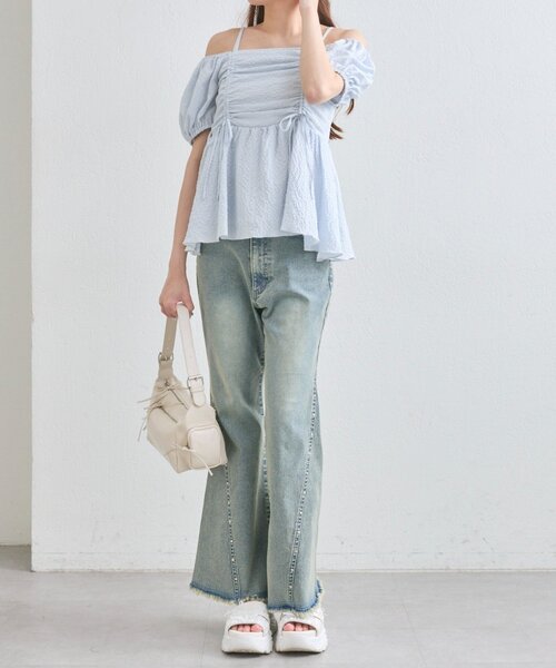 Olive des Olive ドロストオフショルチュニック サックスブルー ドロストオフショルチュニック（シャツ/ブラウス）｜OLIVE des