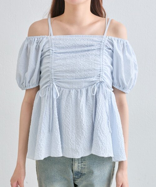 OLIVE des OLIVE(オリーブデオリーブ)の「ドロストオフショルチュニック(シャツ/ブラウス・レディース・オフホワイト/サックスブルー/ピンク・FREE)」の22枚目の写真