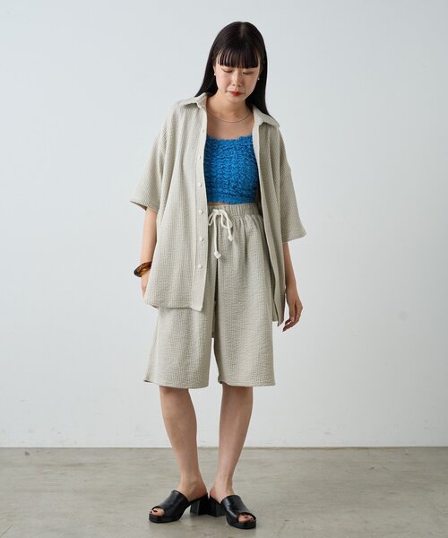 ブラウス シャツ 「UNISEX/SETUP対応」ストレッチシアサッカーショートスリーブシャツ レディース メンズ UNISEX/SETUP対応】ストレッチシアサッカーショートスリーブ