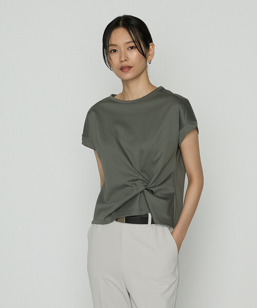 K.T KIYOKO TAKASE（キヨコタカセ）の「コットン強撚ポンチ デザインタックシャツ（Tシャツ/カットソー・レディース・ライトグレー/カーキ・9号/11号）」の5枚目の写真