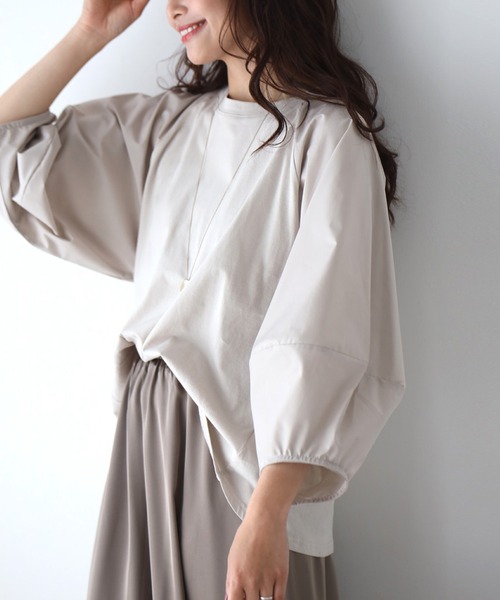 Ehre style(エーレスタイル)の「仕事も休日も涼しく腕隠し立体袖トップス(Tシャツ/カットソー・レディース・ホワイト/ベージュ/ブラック・FREE)」の3枚目の写真