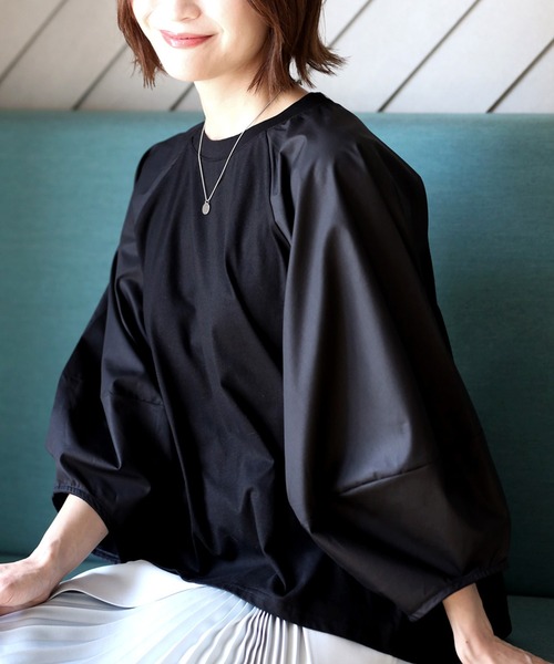 Ehre style(エーレスタイル)の「仕事も休日も涼しく腕隠し立体袖トップス(Tシャツ/カットソー・レディース・ホワイト/ベージュ/ブラック・FREE)」の2枚目の写真