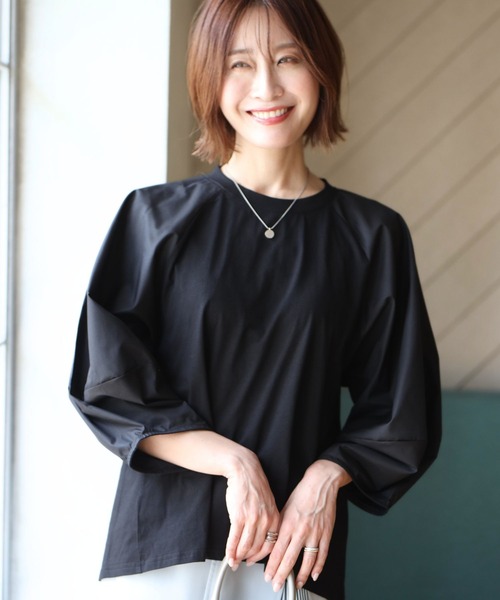 Ehre style(エーレスタイル)の「仕事も休日も涼しく腕隠し立体袖トップス(Tシャツ/カットソー・レディース・ホワイト/ベージュ/ブラック・FREE)」の5枚目の写真