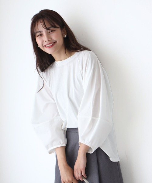 Ehre style(エーレスタイル)の「仕事も休日も涼しく腕隠し立体袖トップス(Tシャツ/カットソー・レディース・ホワイト/ベージュ/ブラック・FREE)」の6枚目の写真