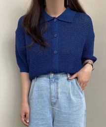 襟付きメッシュニットカーディガン