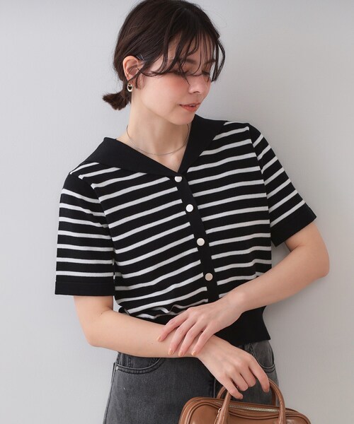 お色は濃いボルドー色で控えめなカラーです。たっぷりで中に厚めのセーターも着れます ユニセックス】multi border knit / マルチボーダーニット