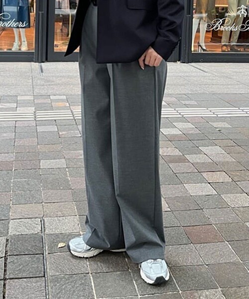 ポリエステルブレンド プリーテッド ワイドレッグパンツ（その他パンツ