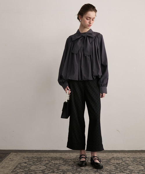 BONLECILL noir】2wayビッグリボンバルーンギャザーブラウス（シャツ