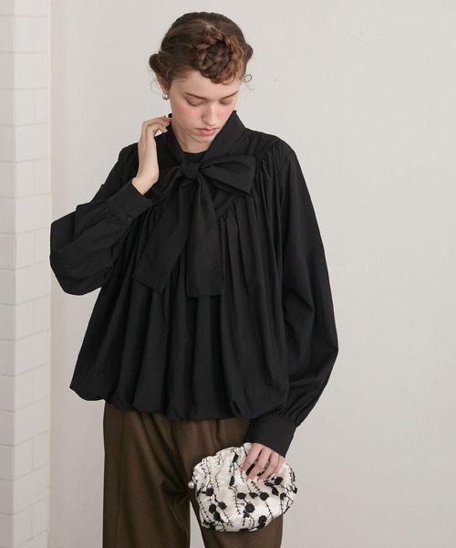 セール】【BONLECILL noir】2wayビッグリボンバルーンギャザーブラウス