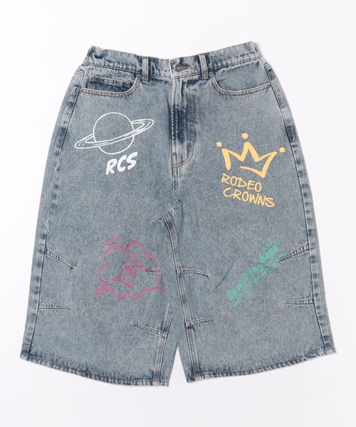 RODEO CROWNS WIDE BOWL(ロデオクラウンズワイドボウル)の「ラクガキバミューダデニムパンツ(デニムパンツ・メンズ・ブラック/ライトブルー・MEDIUM/LARGE)」の4枚目の写真