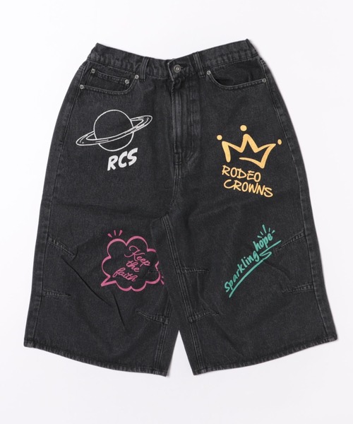 RODEO CROWNS WIDE BOWL(ロデオクラウンズワイドボウル)の「ラクガキバミューダデニムパンツ(デニムパンツ・メンズ・ブラック/ライトブルー・MEDIUM/LARGE)」の5枚目の写真