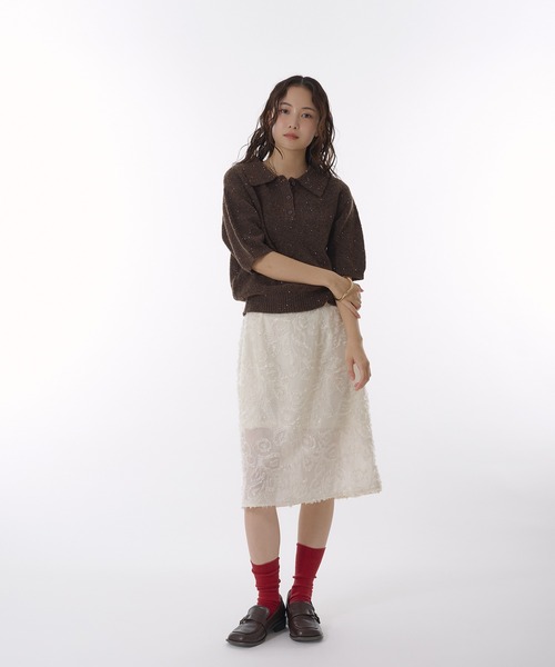 MUHET（ミュエータ）の「sheer jaguard midi skirt / シアージャガードスカート（スカート・レディース・アイボリー/ブラック・LARGE/MEDIUM）」の13枚目の写真