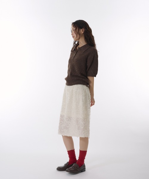 MUHET（ミュエータ）の「sheer jaguard midi skirt / シアージャガードスカート（スカート・レディース・アイボリー/ブラック・LARGE/MEDIUM）」の14枚目の写真