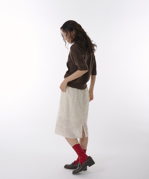 MUHET（ミュエータ）の「sheer jaguard midi skirt / シアージャガードスカート（スカート・レディース・アイボリー/ブラック・LARGE/MEDIUM）」の15枚目の写真