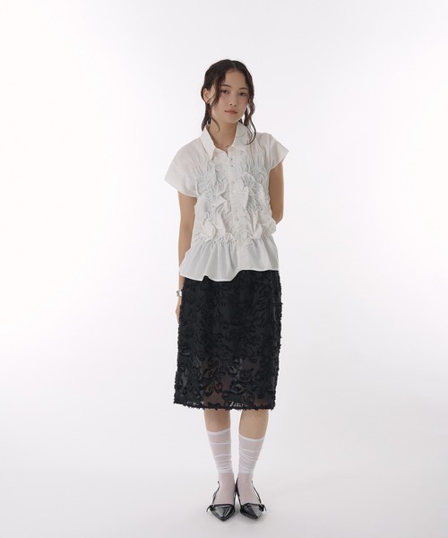 MUHET（ミュエータ）の「sheer jaguard midi skirt / シアージャガードスカート（スカート・レディース・アイボリー/ブラック・LARGE/MEDIUM）」の21枚目の写真