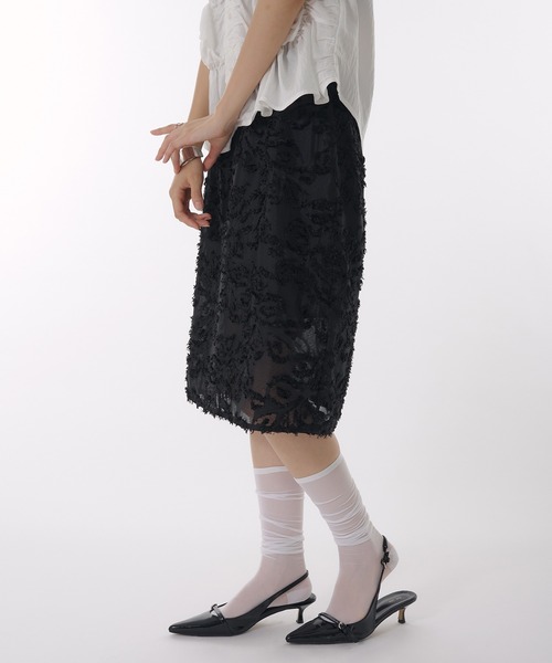 MUHET（ミュエータ）の「sheer jaguard midi skirt / シアージャガードスカート（スカート・レディース・アイボリー/ブラック・LARGE/MEDIUM）」の19枚目の写真