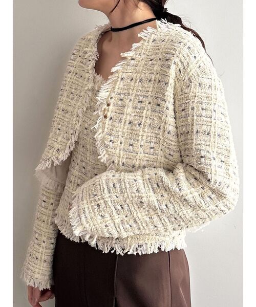 LAGUNAMOON（ラグナムーン）の「テープヤーンツイードジャケット（テーラードジャケット・レディース・ブラック/アイボリー・FREE）」の2枚目の写真