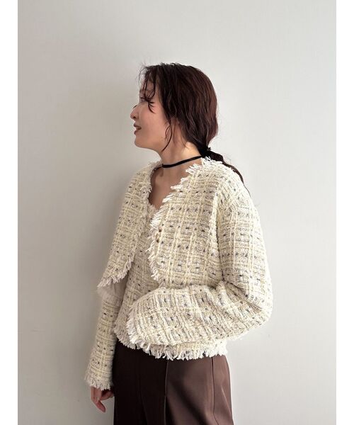 LAGUNAMOON（ラグナムーン）の「テープヤーンツイードジャケット（テーラードジャケット・レディース・ブラック/アイボリー・FREE）」の3枚目の写真