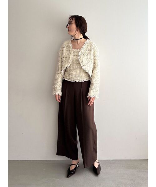 LAGUNAMOON（ラグナムーン）の「テープヤーンツイードジャケット（テーラードジャケット・レディース・ブラック/アイボリー・FREE）」の4枚目の写真