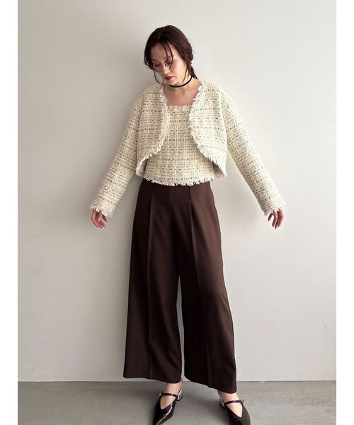 LAGUNAMOON（ラグナムーン）の「テープヤーンツイードジャケット（テーラードジャケット・レディース・ブラック/アイボリー・FREE）」の6枚目の写真