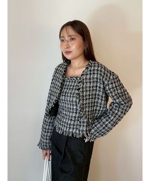 LAGUNAMOON（ラグナムーン）の「テープヤーンツイードジャケット（テーラードジャケット・レディース・ブラック/アイボリー・FREE）」の7枚目の写真