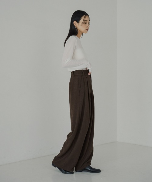 hellam（へラム）の「起毛 ネップタックパンツ（その他パンツ・レディース・アイボリー/ブラック/ブラウン/ベージュ・FREE）」の22枚目の写真