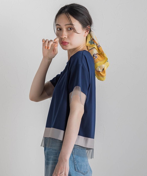 Droite lautreamont（ドロワットロートレアモン）の「【WEB限定】グログランボーダー切替えプルオーバー≪手洗い可能≫（Tシャツ/カットソー・レディース・チャコールグレー/キャメル/ネイビー・M）」の4枚目の写真