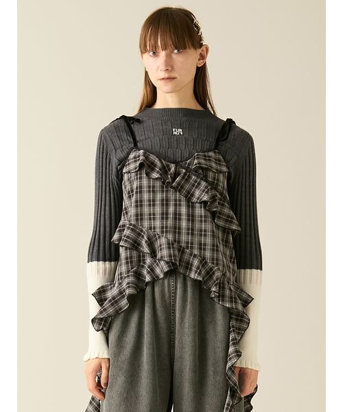 FURFUR（ファーファー）の「ロゴ刺繍バイカラーリブニット（ニット/セーター・レディース・ピンク/ライトブルー/チャコールグレー・F）」の2枚目の写真