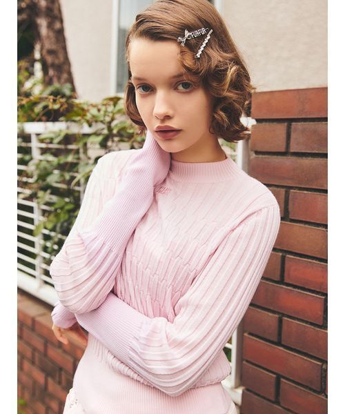 FURFUR（ファーファー）の「ロゴ刺繍バイカラーリブニット（ニット/セーター・レディース・ピンク/ライトブルー/チャコールグレー・F）」の7枚目の写真