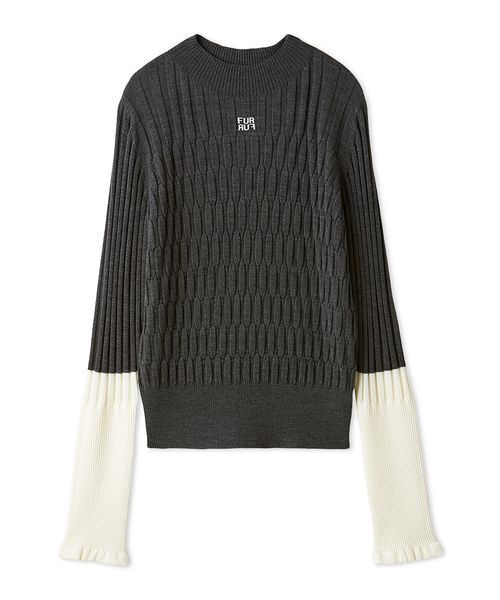 FURFUR（ファーファー）の「ロゴ刺繍バイカラーリブニット（ニット/セーター・レディース・ピンク/ライトブルー/チャコールグレー・F）」の5枚目の写真