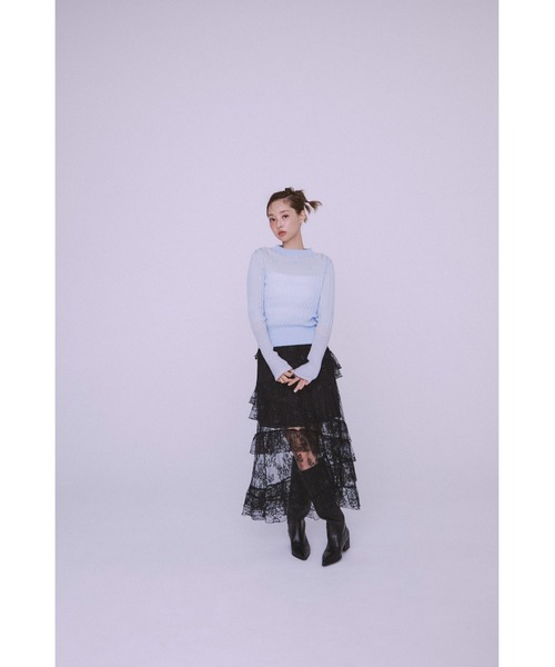 FURFUR（ファーファー）の「ロゴ刺繍バイカラーリブニット（ニット/セーター・レディース・ピンク/ライトブルー/チャコールグレー・F）」の8枚目の写真