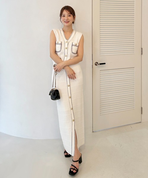 SNIDEL（スナイデル）の「Sustainableストラクチャーニットスカート（スカート・レディース・ネイビー/イエロー/ホワイト・F）」の5枚目の写真